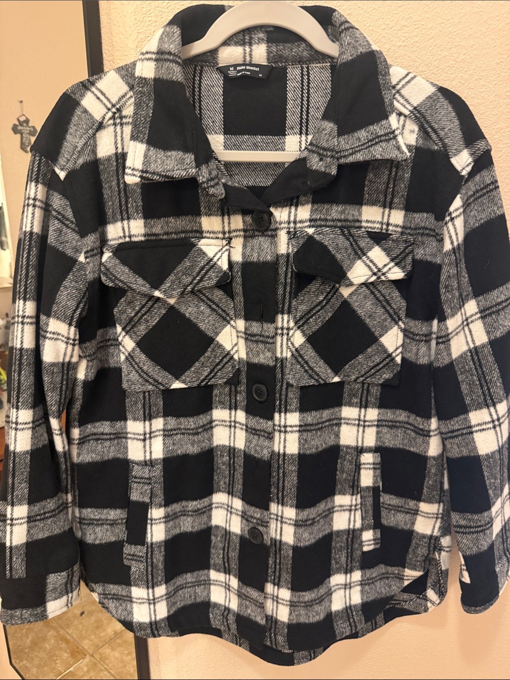 Black & White plaid button shirt jacket.